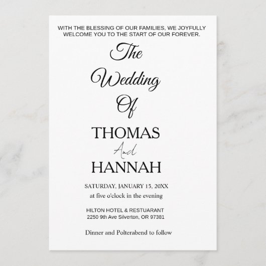 Invitation Modern Minimalist Black and White Wedding Classic (Devant)