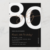 Invitation Modern Minimalist Black & Gold 80th Birthday Party (Devant)