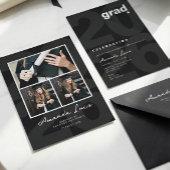 Invitation Modern Minimalist Black Graduation Photo Collage  
