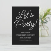 Invitation Modern Minimalist Black Script Birthday Party Chic (Debout devant)