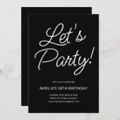 Invitation Modern Minimalist Black Script Birthday Party Chic (Devant / Derrière)