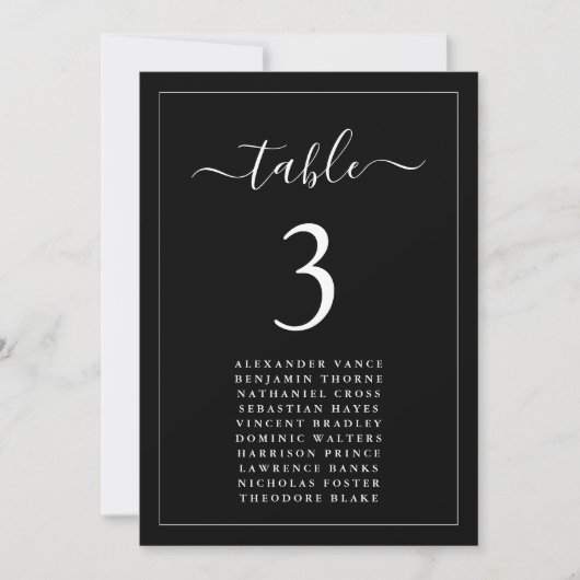 Invitation Modern Minimalist Black Seating Chart Table Card (Devant)