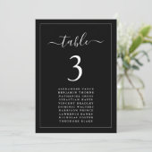 Invitation Modern Minimalist Black Seating Chart Table Card (Debout devant)