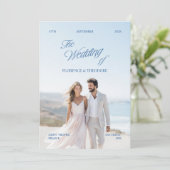 Invitation Modern Minimalist Blue & White Photo Wedding (Debout devant)