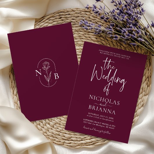 Invitation Modern Minimalist Burgundy Wedding Classic