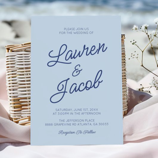 Invitation Modern Minimalist Coastal Blue Wedding