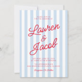 Invitation Modern Minimalist Coastal Red Blue Stripes Wedding (Devant)