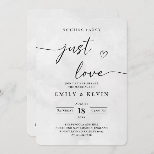 Invitation Modern Minimalist Cute Script Black White Wedding  (Devant / Derrière)