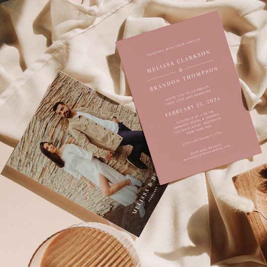 Invitation Modern Minimalist Dusty Rose Photo Wedding