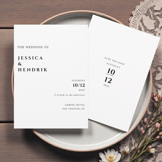 Invitation Modern Minimalist Elegant Black White Wedding