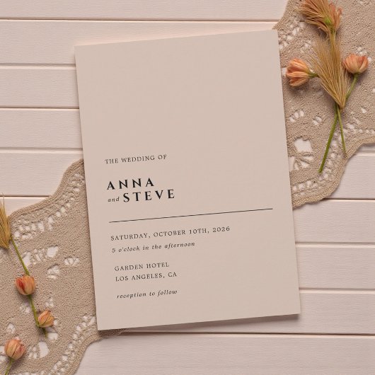 Invitation Modern Minimalist Elegant Simple Bisque Wedding