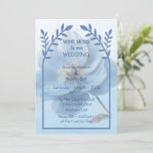 Invitation Modern Minimalist Gold and Blue Poppy Wedding   (Debout devant)