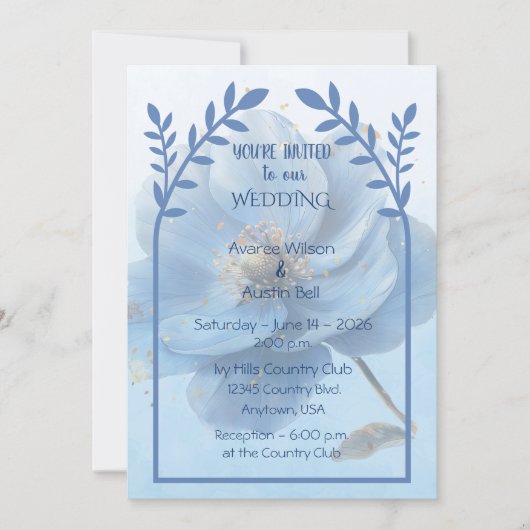 Invitation Modern Minimalist Gold and Blue Wedding   (Devant)