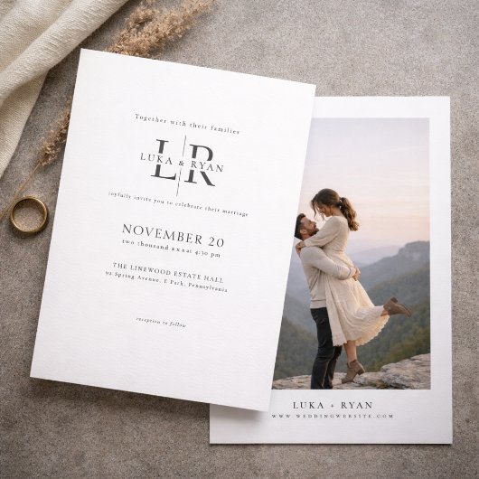Invitation Modern Minimalist Monogram Photo Wedding