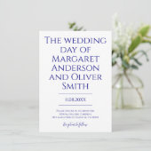 Invitation Modern Minimalist Navy Blue Trendy Wedding  (Debout devant)
