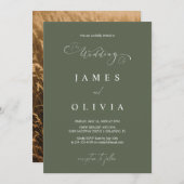 Invitation Modern Minimalist Olive Green Photo Wedding Invita (Devant / Derrière)