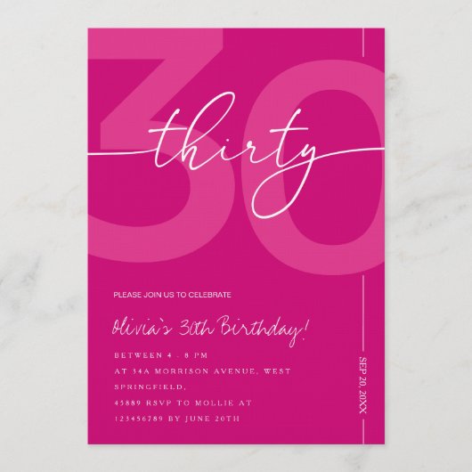 Invitation Modern Minimalist Pink 30th Birthday Party (Devant)