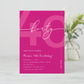 Invitation Modern Minimalist Pink 40th Birthday Party (Debout devant)