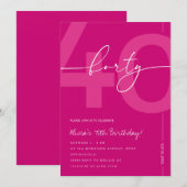 Invitation Modern Minimalist Pink 40th Birthday Party (Devant / Derrière)