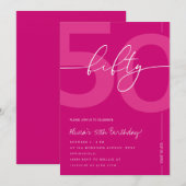 Invitation Modern Minimalist Pink 50th Birthday Party (Devant / Derrière)