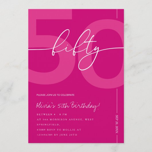 Invitation Modern Minimalist Pink 50th Birthday Party (Devant)