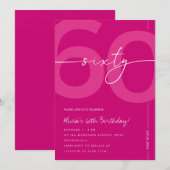 Invitation Modern Minimalist Pink 60th Birthday Party (Devant / Derrière)