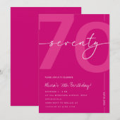 Invitation Modern Minimalist Pink 70th Birthday Party (Devant / Derrière)