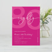 Invitation Modern Minimalist Pink 80th Birthday Party (Debout devant)