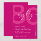Invitation Modern Minimalist Pink 80th Birthday Party (Devant / Derrière)