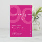 Invitation Modern Minimalist Pink 90th Birthday Party (Debout devant)