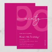 Invitation Modern Minimalist Pink 90th Birthday Party (Devant / Derrière)