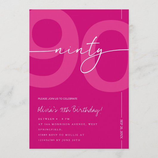 Invitation Modern Minimalist Pink 90th Birthday Party (Devant)