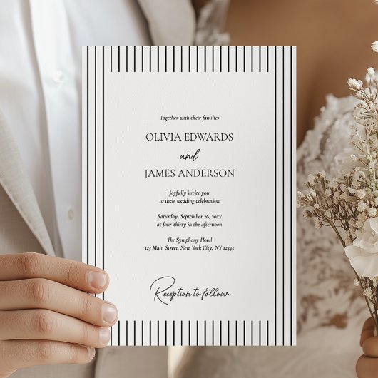 Invitation Modern Minimalist Pinstripe Wedding