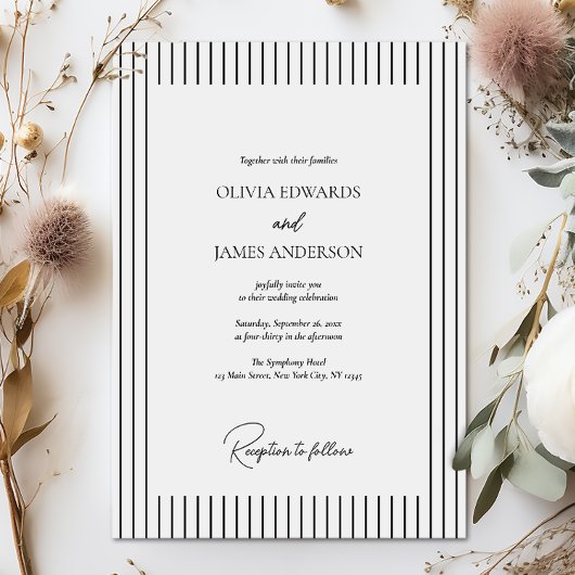 Invitation Modern Minimalist Pinstripe Wedding