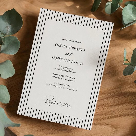 Invitation Modern Minimalist Pinstripe Wedding