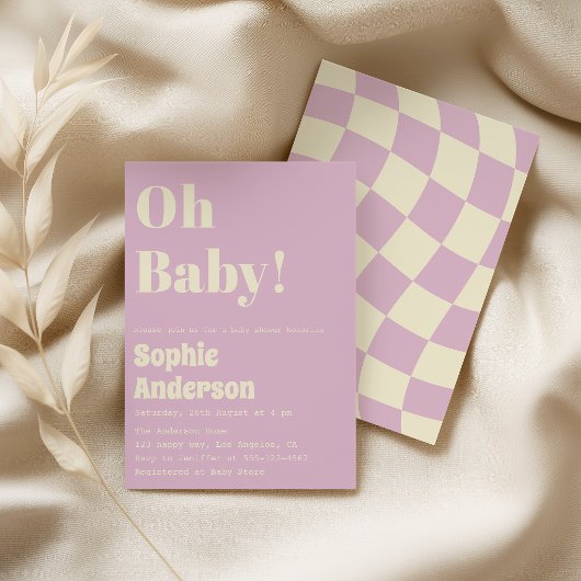 Invitation Modern Minimalist Retro Coral  Oh Baby Shower