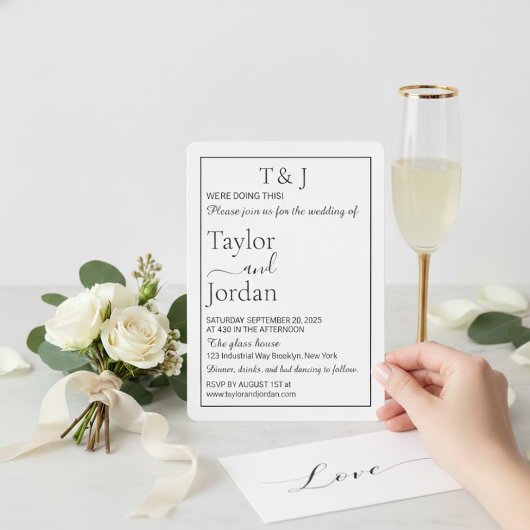 Invitation Modern Minimalist Rounded Corner Black & White