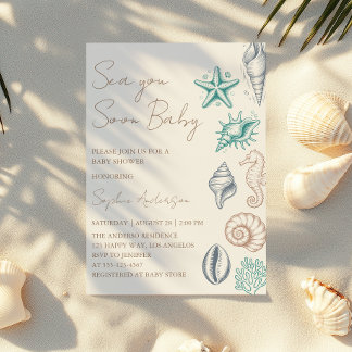 Invitation Modern Minimalist Sea You Soon Baby Baby Shower