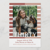 Invitation Modern Minimalist Striped Thirtieth Birthday Photo (Devant)