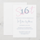 Invitation Modern Minimalist Sweet 16 Blue White Birthday (Devant / Derrière)