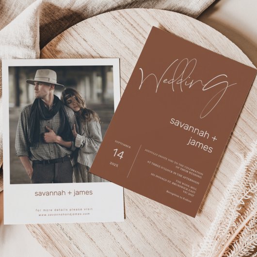 Invitation Modern Minimalist Terracotta Calligraphy Wedding