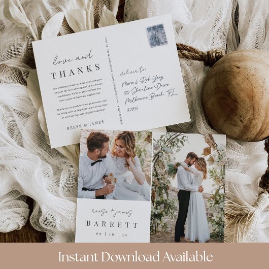 Invitation Modern Minimalist Wedding Photo Thank You Postcard
