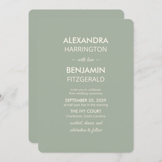 Invitation Modern Minimalist Wedding | Sage Green Timeless  (Devant / Derrière)