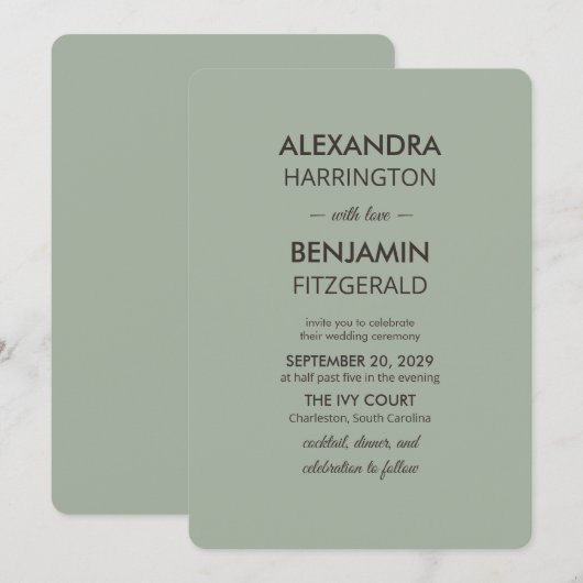 Invitation Modern Minimalist Wedding | Sage Green Timeless  (Devant / Derrière)