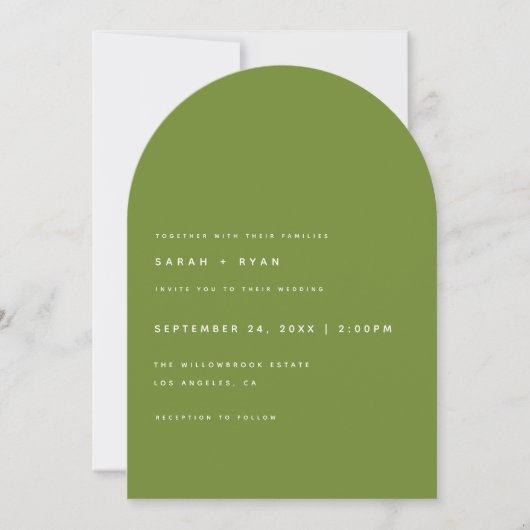 Invitation Modern Minimalistic Olive Green Arch Wedding (Devant)