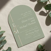 Invitation Modern Monogram Script Sage Green Arch Wedding