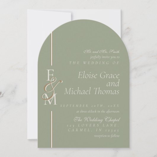 Invitation Modern Monogram Script Sage Green Arch Wedding (Devant)