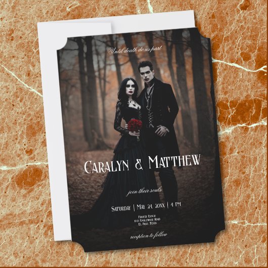 Invitation Modern Moody Gothic Photo Dark Wedding