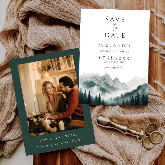 Invitation Modern Mountain Greenery Save the Date Photo
