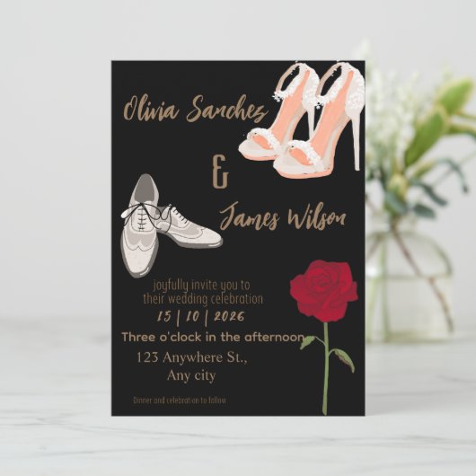 Invitation Modern Mr and Mrs wedding gold (Debout devant)